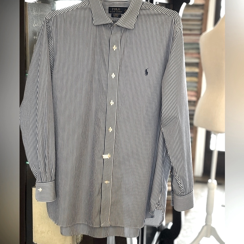 Polo Ralph Lauren Striped Long-Sleeve Shirt. Men’s XL 17-34/35 Blue | White EUC